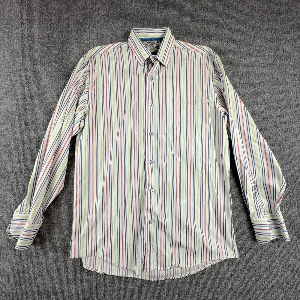 Visconti Shirt Mens Small White Multicolor Stripe Long Sleeve Button Up Casual